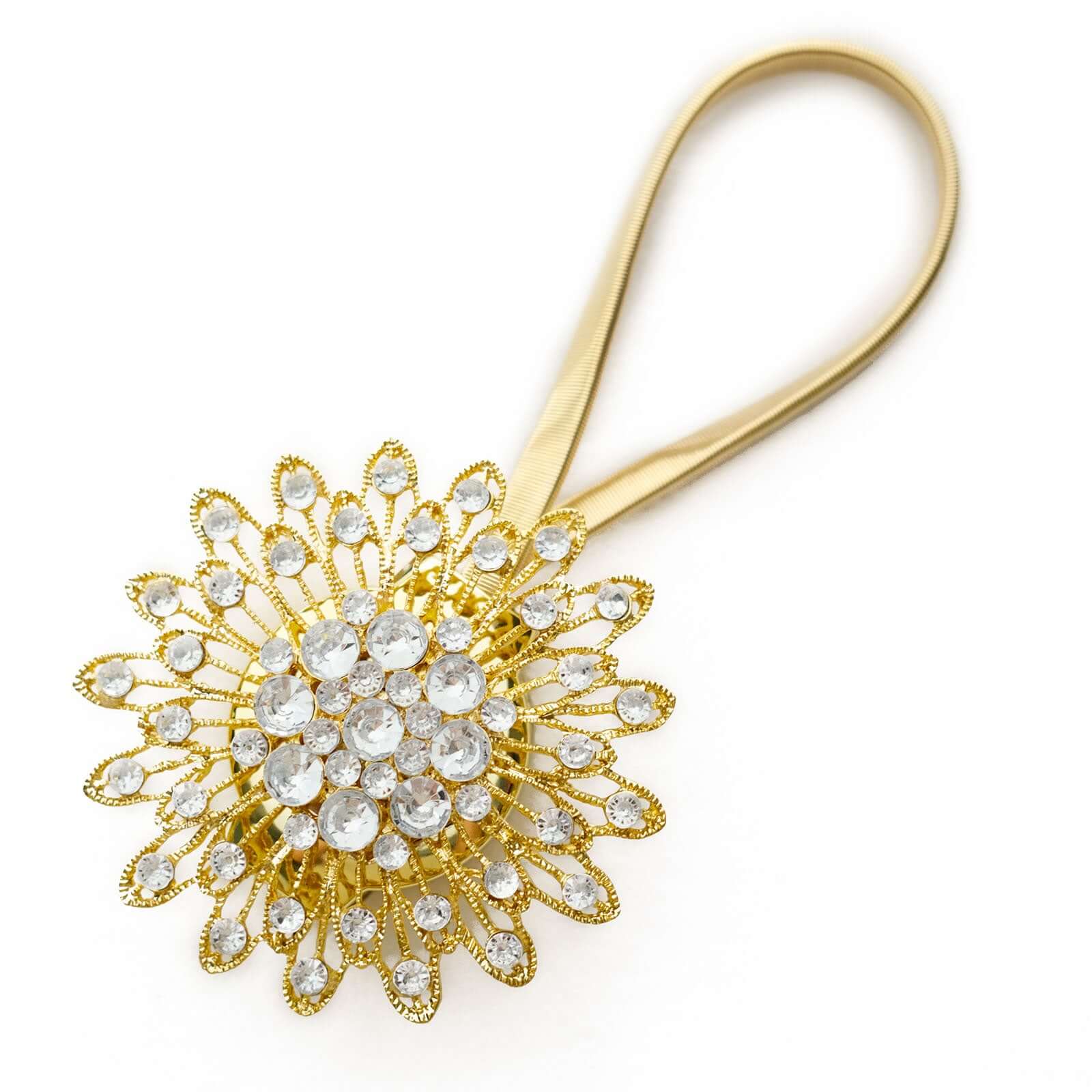 2 Pack 4" Gold Crystal Flower Magnetic Curtain Tie Backs, Backdrop Drapery Panel Buckle Clips