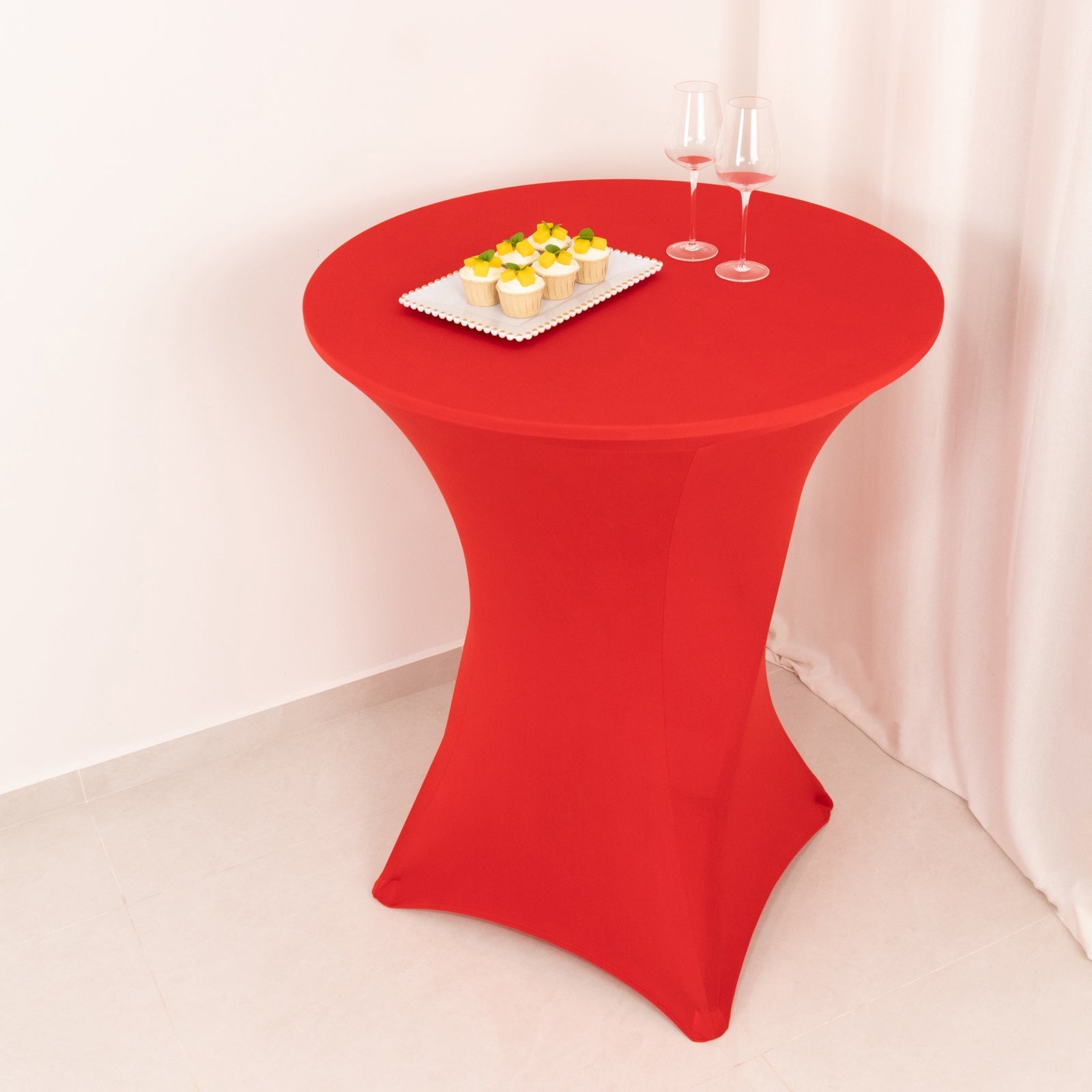 Spandex 33"-36" Round Cocktail Table Cover Red - Easy to Maintain Stretch Fitted Highboy Tablecloth