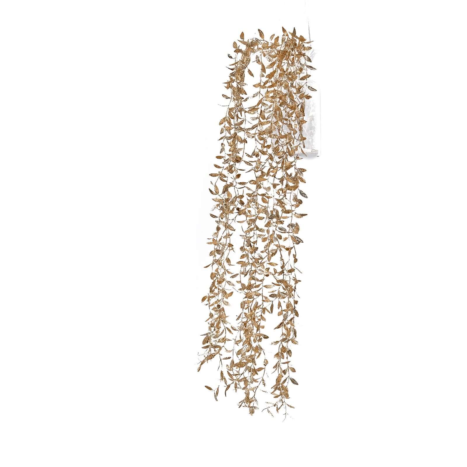 2-Pack Artificial Hanging Ivy Leaf Stem Garlands Metallic Gold - UV Resistant & Maintenance Free Faux Decorative Willow Vines 41"
