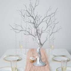Manzanita Tree Centerpiece Metallic SIlver with 8 Acrylic Bead Chains - Easy Assembly Decorative Artificial Tree for Modern Weddings Parties & Event Displays 34"
