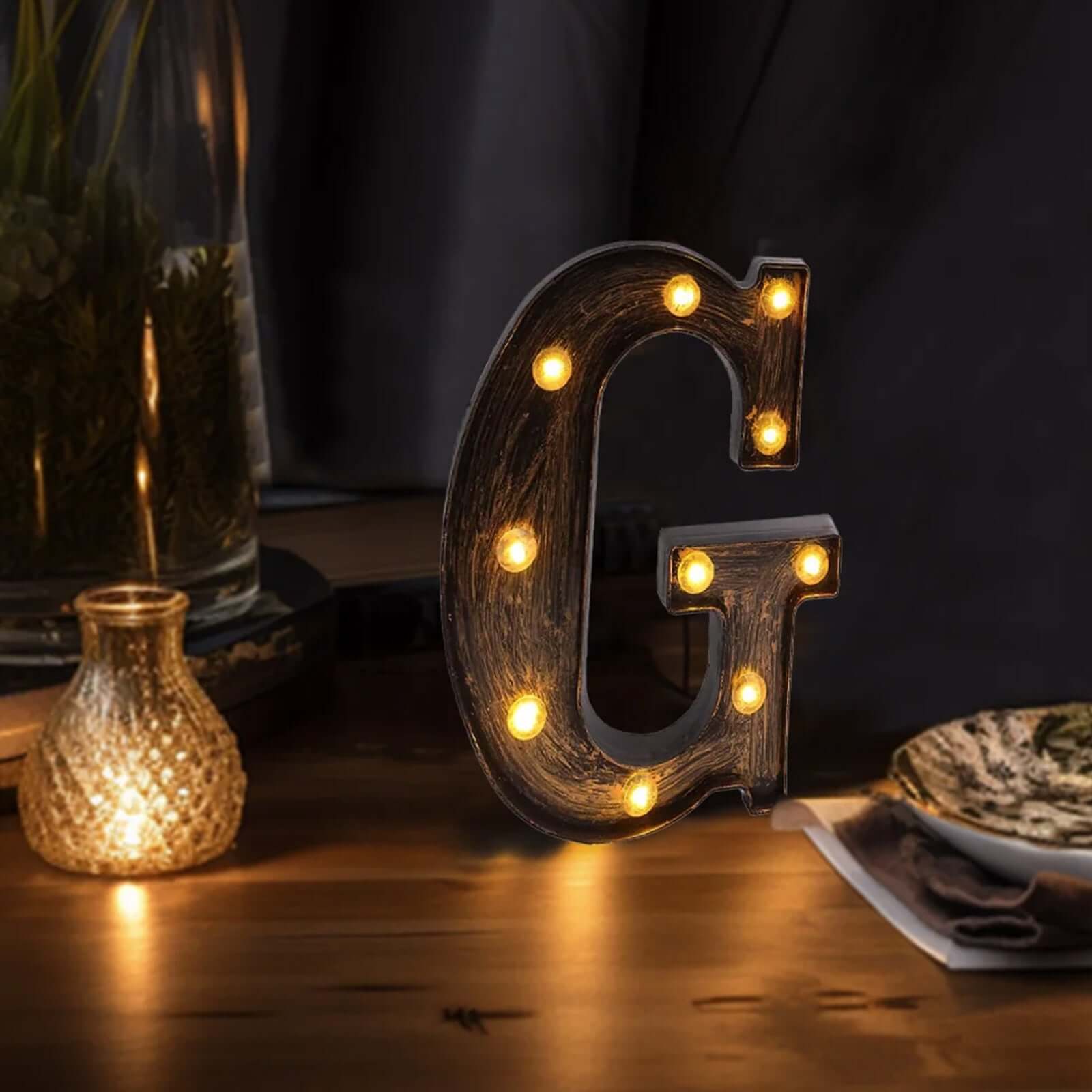 LED Marquee Letter "G" Industrial Style Antique Black - Light-Up Alphabet Sign for Weddings & Displays 9"
