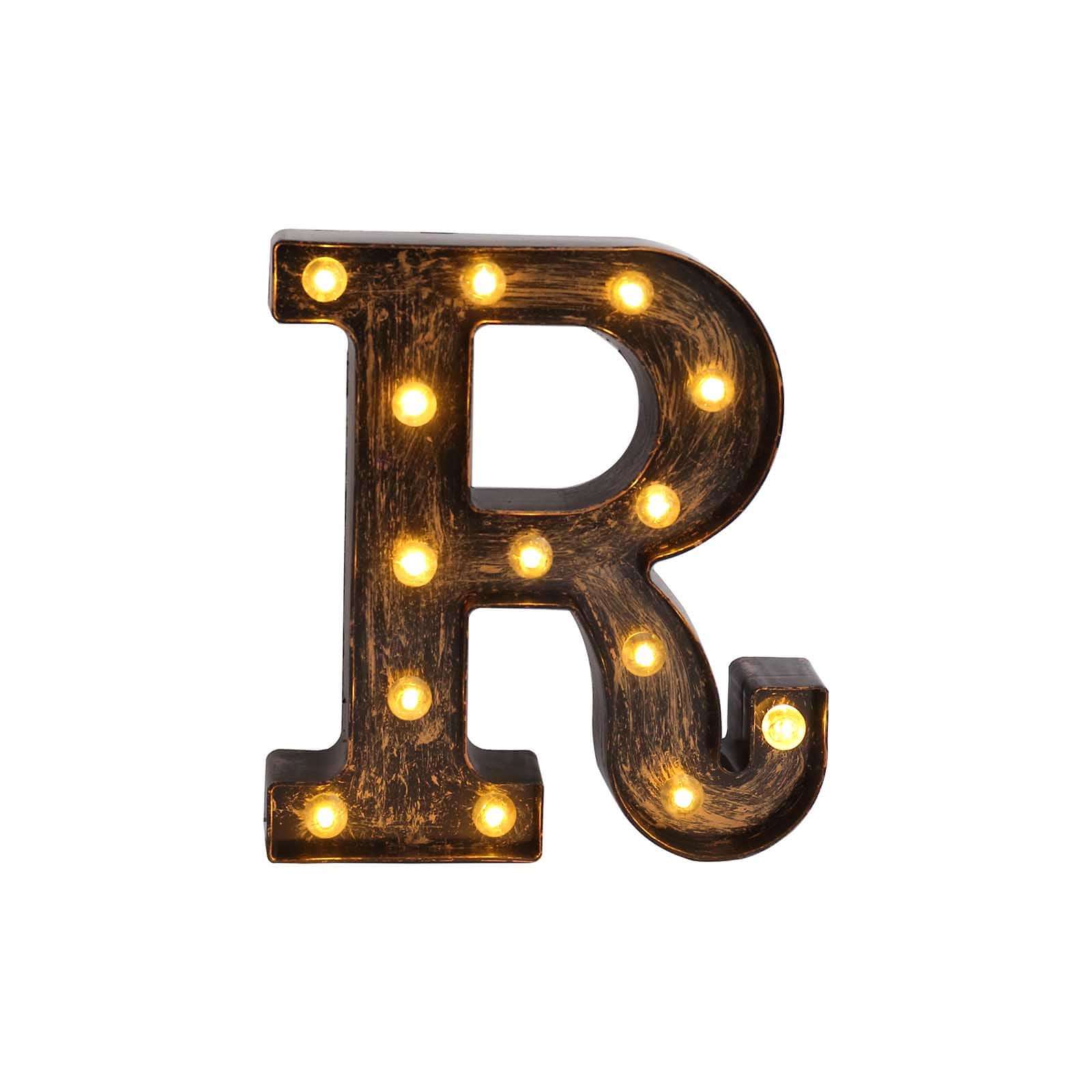 LED Marquee Letter "R" Industrial Style Antique Black - Light-Up Alphabet Sign for Weddings & Displays 9"