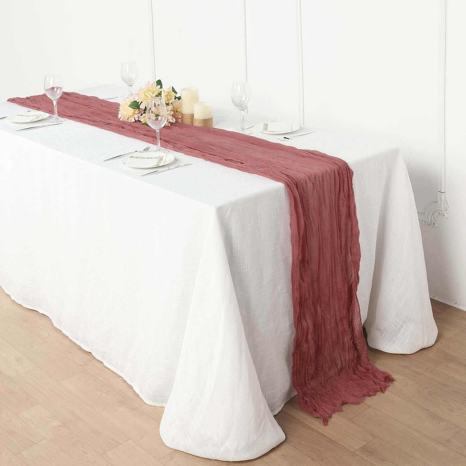 Gauze Cheesecloth 10ft Table Runner Mauve / Cinnamon Rose - Rustic Boho Style