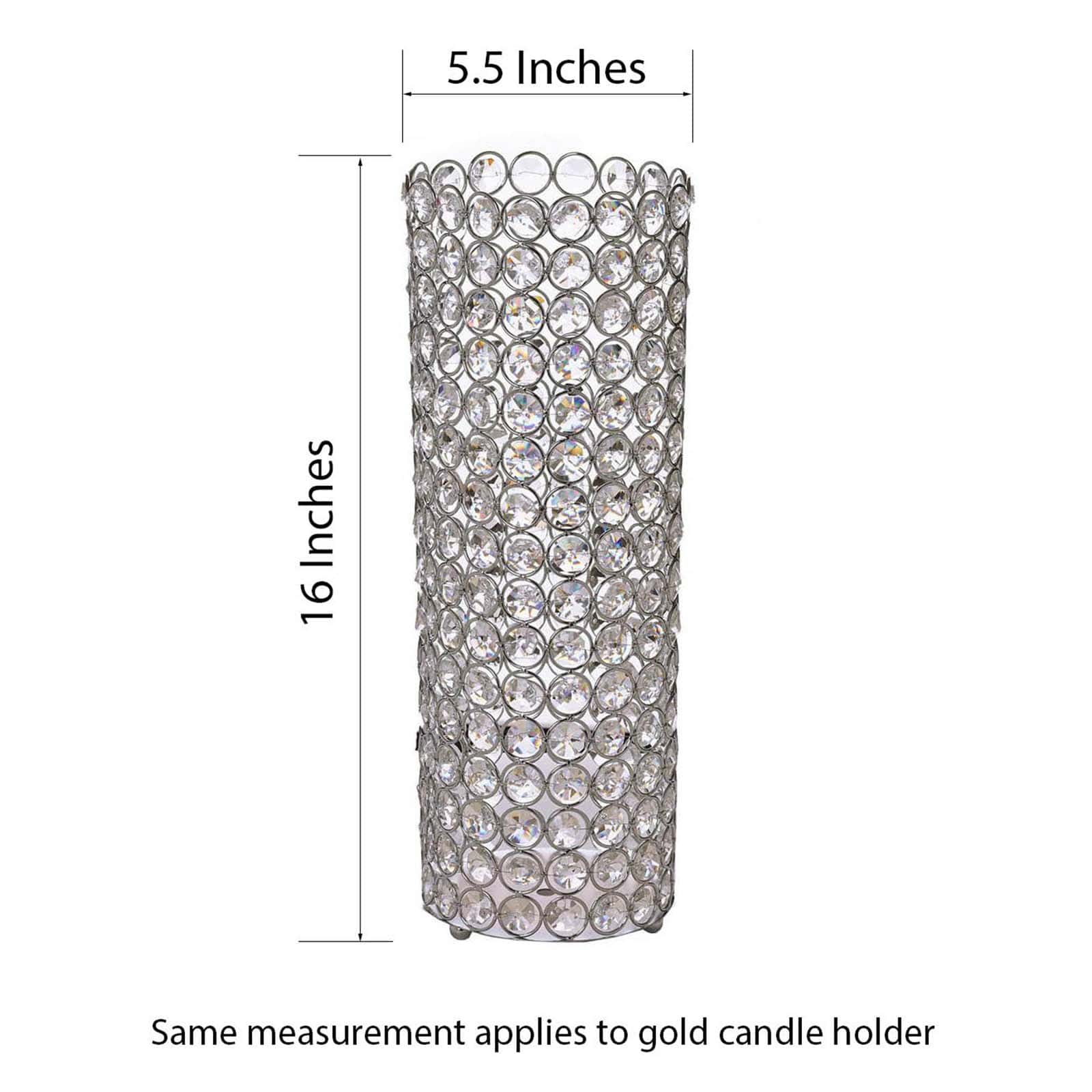 Full Crystal Beaded Candle Holder Shiny Metallic Silver Metal - Stylish Pillar Stand for Weddings 16"