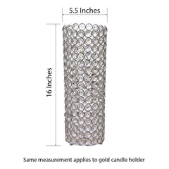 Full Crystal Beaded Candle Holder Shiny Metallic Silver Metal - Stylish Pillar Stand for Weddings 16"