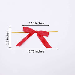 50 Pcs 3" Satin Ribbon Bows With Twist Ties, Gift Basket Party Favor Bags Decor - Red Classic Style