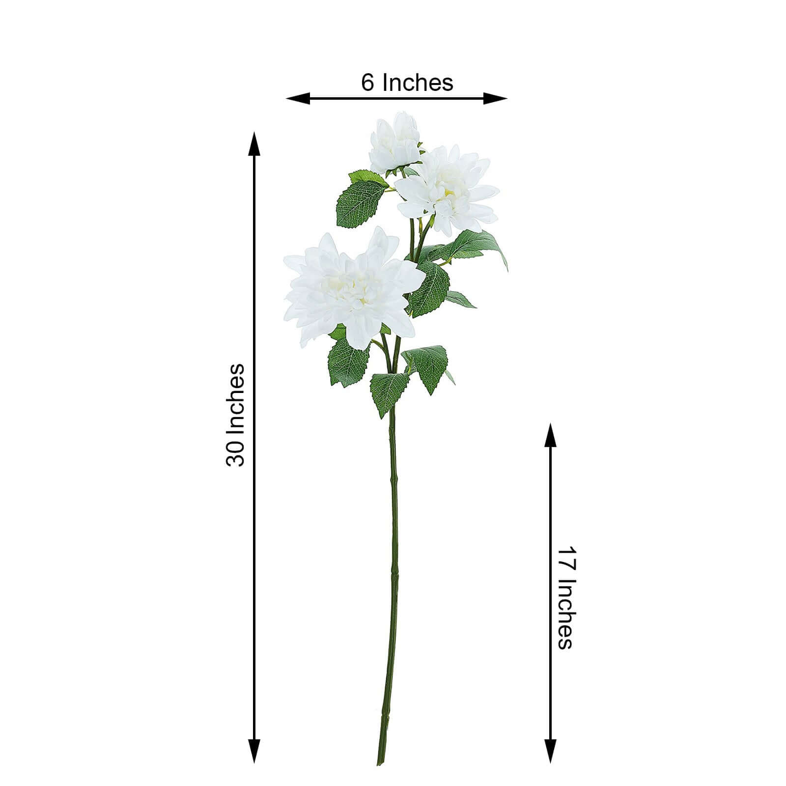 30" Tall White Artificial Dahlia Silk Flower Stems, Faux Floral Spray
