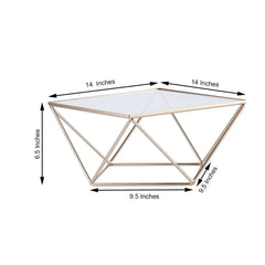 Metal Cake Stand Geometric Pedestal Riser Design Gold with Square Glass Top - Display Centerpiece 14"