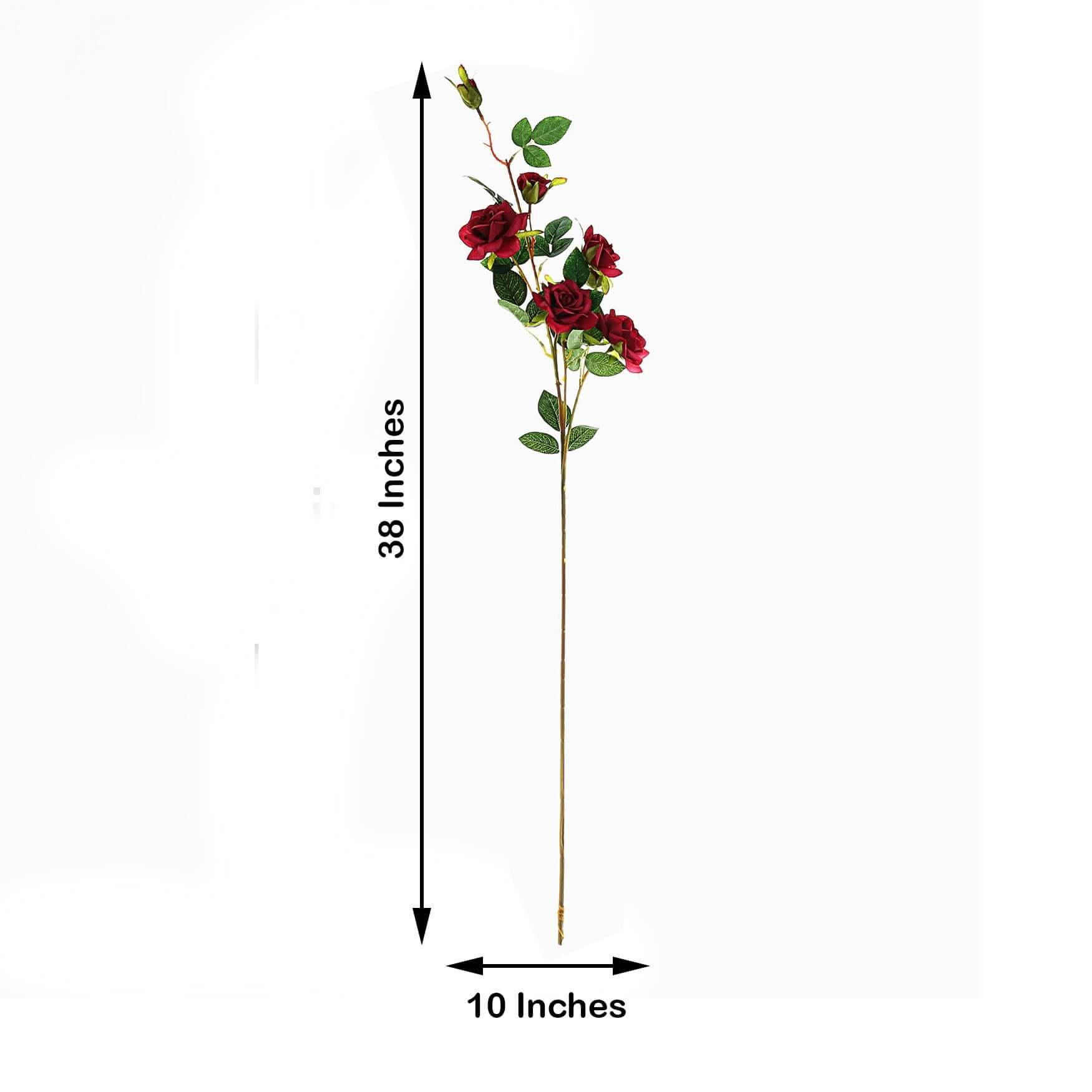 2 Stems 38" Tall Artificial Red Rose Bouquet, Realistic Silk Flower Arrangements