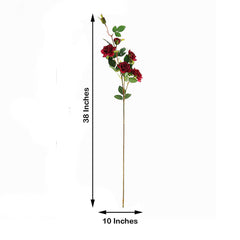 2 Stems 38" Tall Artificial Red Rose Bouquet, Realistic Silk Flower Arrangements