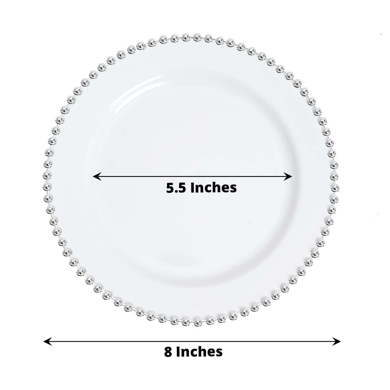 10-Pack White Plastic Dessert Plates – 8" Round with Silver Beaded Rim, Disposable for Parties & Events