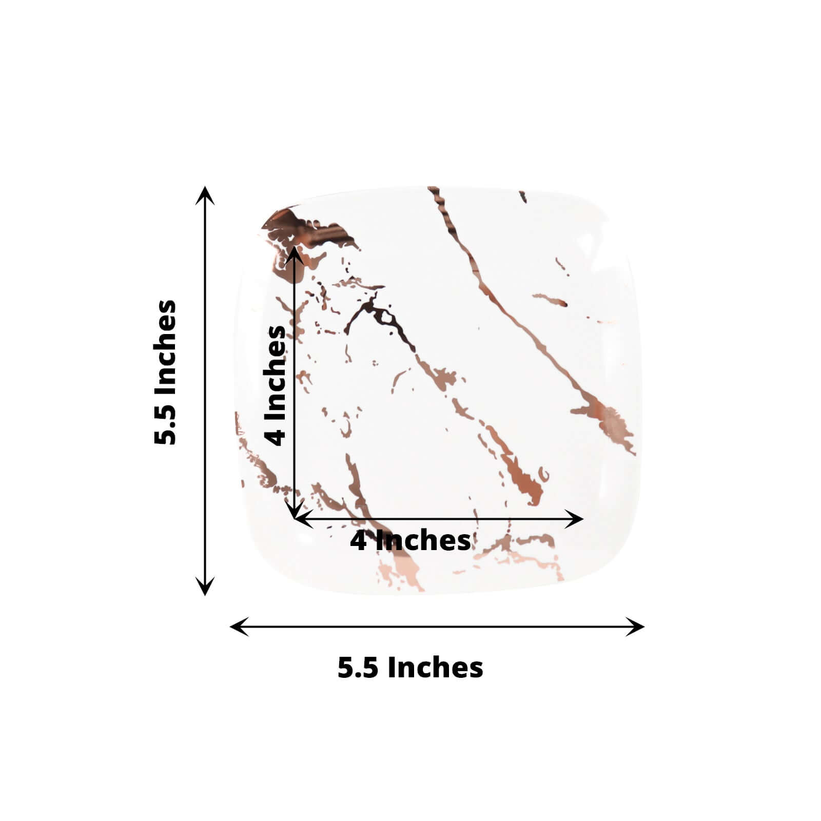 10-Pack Plastic 6" Square Appetizer Snack Plates in White with Rose Gold Marble Design - Disposable Dessert Party Plates for Weddings, Banquets & Special Events