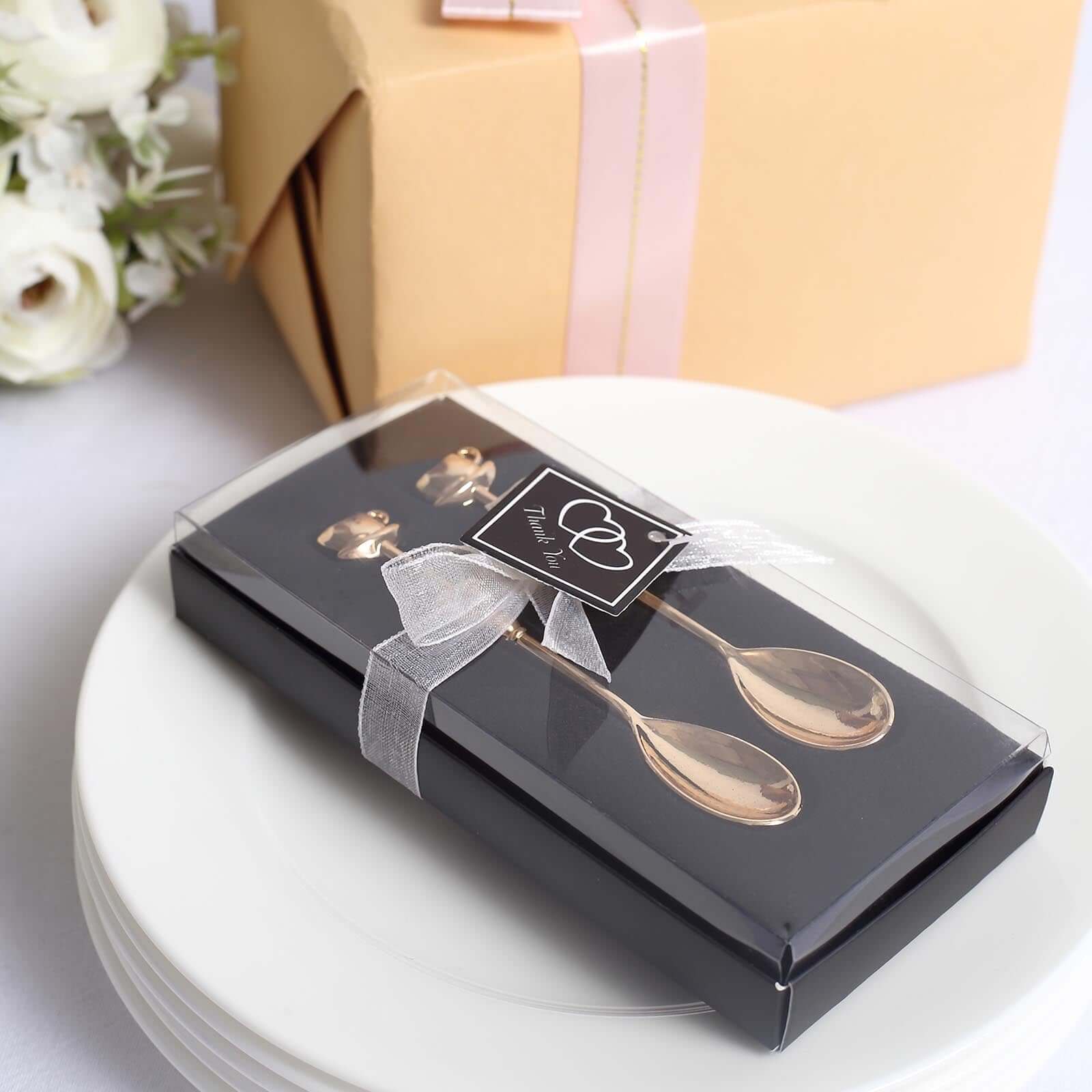 2 Pack 4" Gold Metal Couple Coffee Spoon Set Party Favors, Pre-Packed Wedding Souvenir Gift