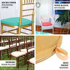 Chiavari Chair Cushion with 1.5" Thick Memory Foam and Ties White - Stylish Removable Cover for Comfort