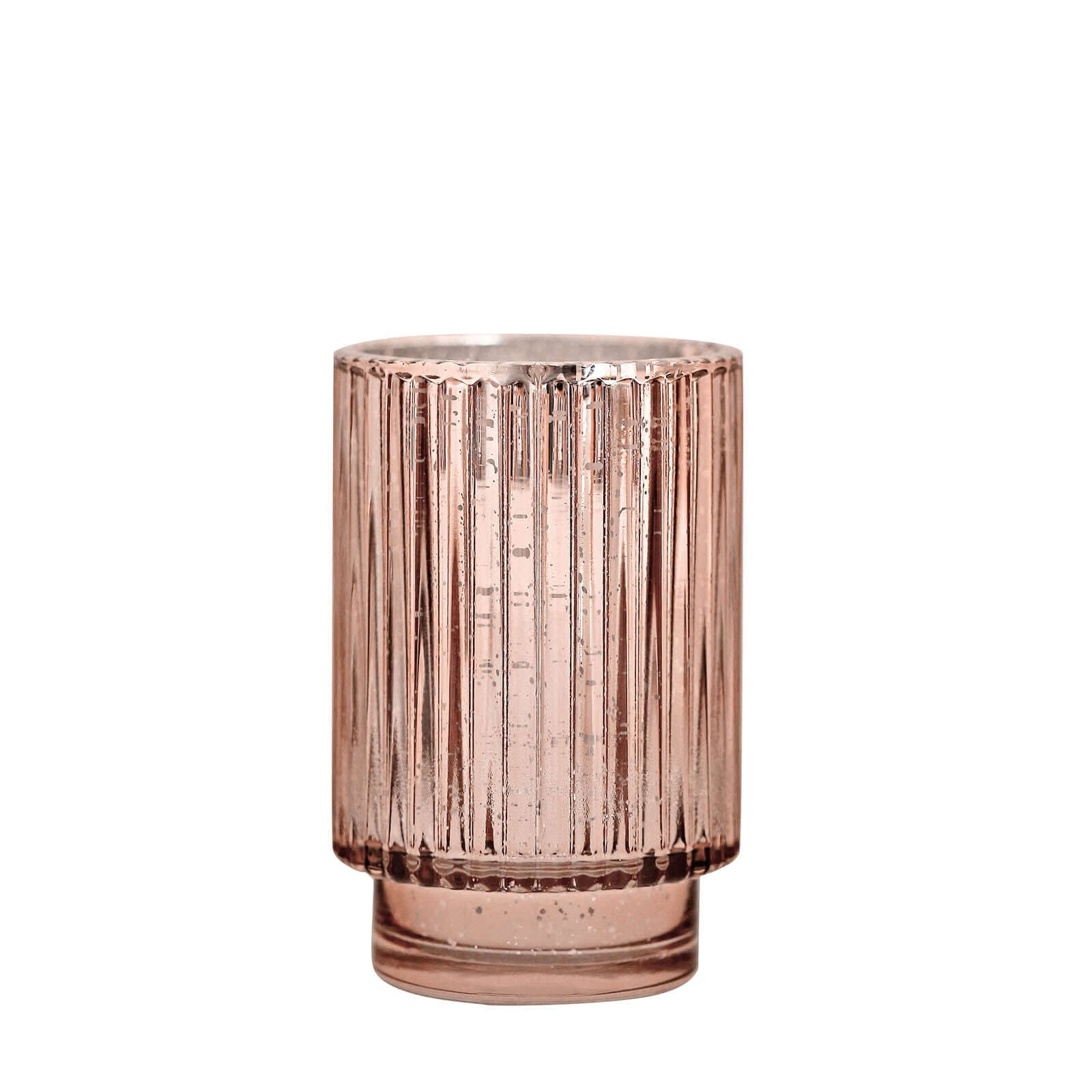 3-Pack Mercury Glass Hurricane Candle Holders Rose Gold Wavy Column Design - Votive Pillar Vase 5"