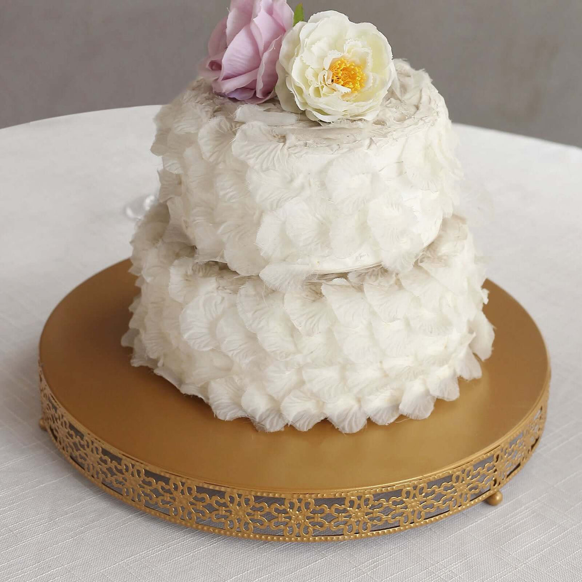 Metal 16" Round Pedestal Cake Stand Gold - Cupcake Dessert Display Centerpiece Stand with Intricate Fleur De Lis Design for Buffet Table Sweets Station