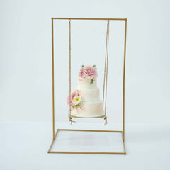 Metal Cake Swing Stand with Jute Rope Gold - Chic Hanging Dessert Display Centerpiece for Upscale Event Table Decor 3ft Tall