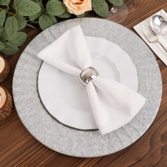 4-Pack Metal Round Charger Plates 13" in Silver with Galvanized Ruffled Rim, Contemporary Charger Tableware