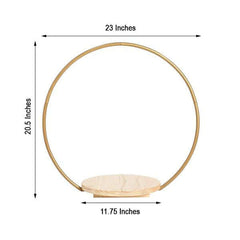 Metal Round Floral Hoop Cake Stand Gold - Chic Geometric Dessert Display DIY Centerpiece Table Decoration With Wooden Base 20"