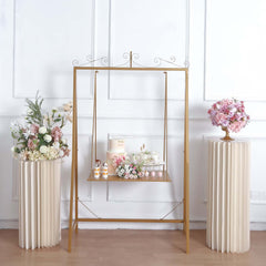 Metal Floor Swing Cake Stand Gold - Exquisite Hanging Dessert Display Serving Station for Upscale Parties & Weddings 6ft Tall