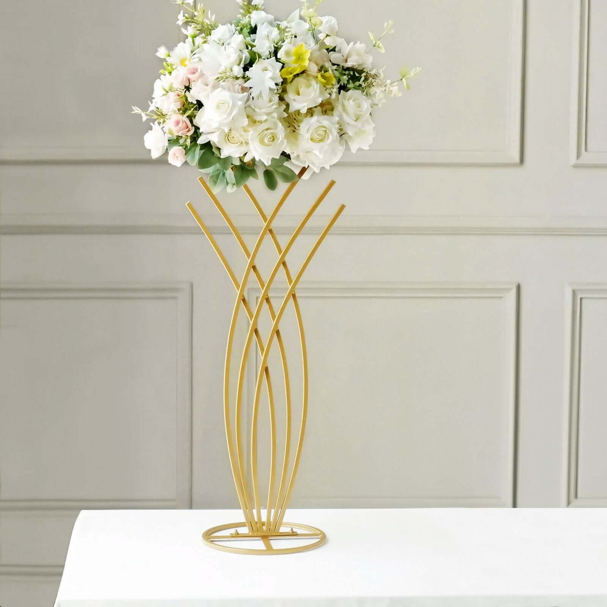 Metal Table Centerpiece Gold Mermaid Tail Design - Wedding Floral Display Flower Frame Stand 2ft