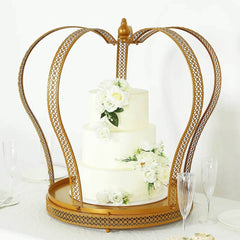 Metal Wedding Cake Stand 26" Gold Princess Crown Style - Exquisite Cupcake Display Holder Centerpiece for Fairy Tale Weddings & Chic Dessert Presentations