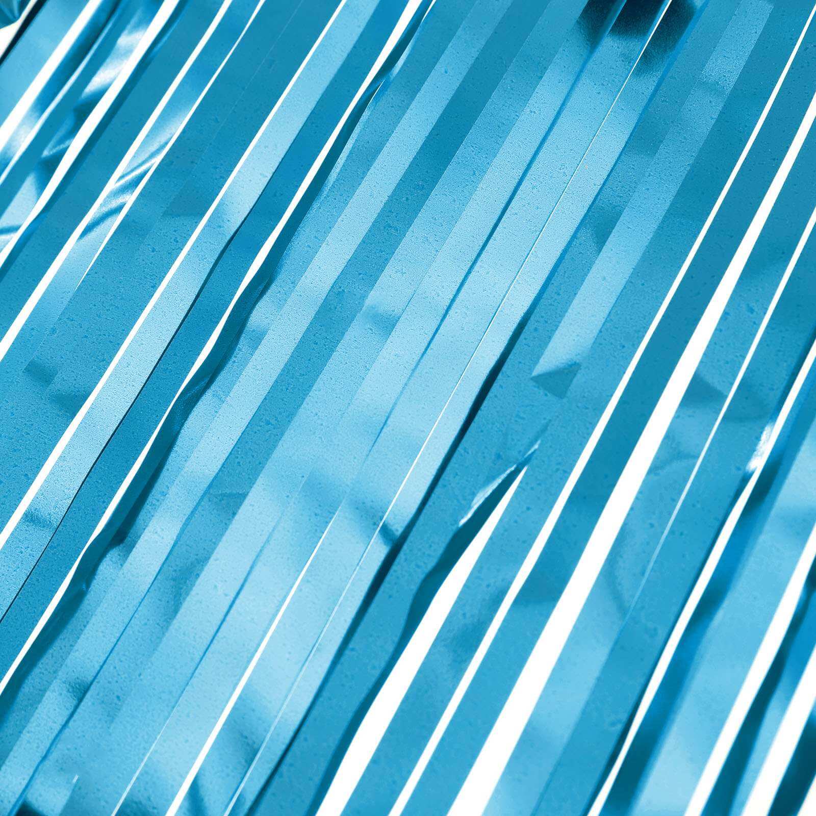 Metallic Foil Fringe Table Skirt Blue with Self Adhesive Backing - Durable Tinsel Skirt for Parties 30"x9ft