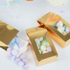 25 Pack Gold Tote With Window Party Favor Candy Gift Boxes 2.75" X 1.5" X 6"