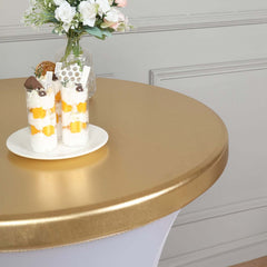 Spandex Cocktail Table Top Cover Fitted Metallic Gold - Stretchy & Wrinkle Free Topper for Weddings & Events