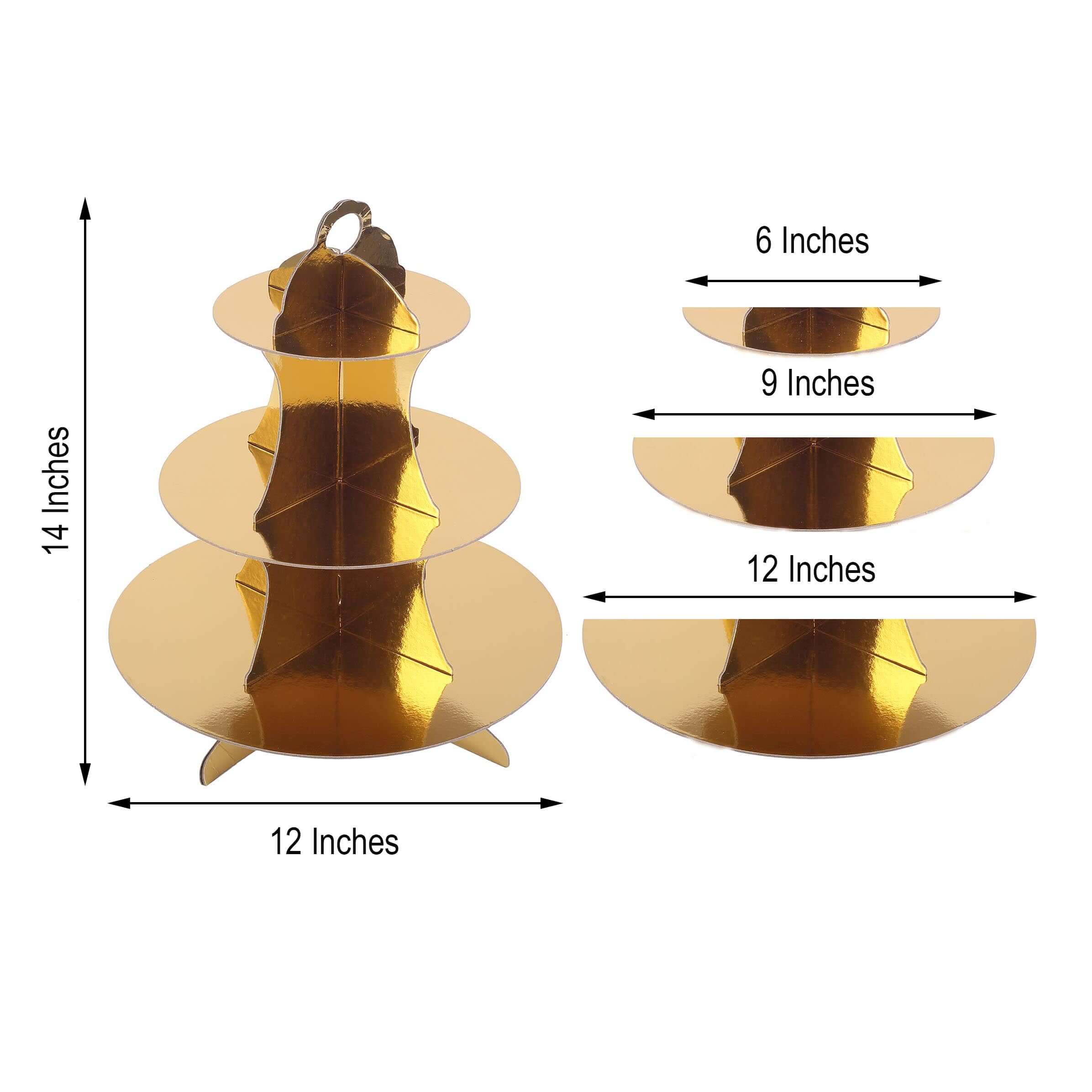 3-Tier Cardboard Cupcake Stand Metallic Gold - Reusable Dessert Table Display Tower for Classy Birthday Wedding Party Decoration 14"