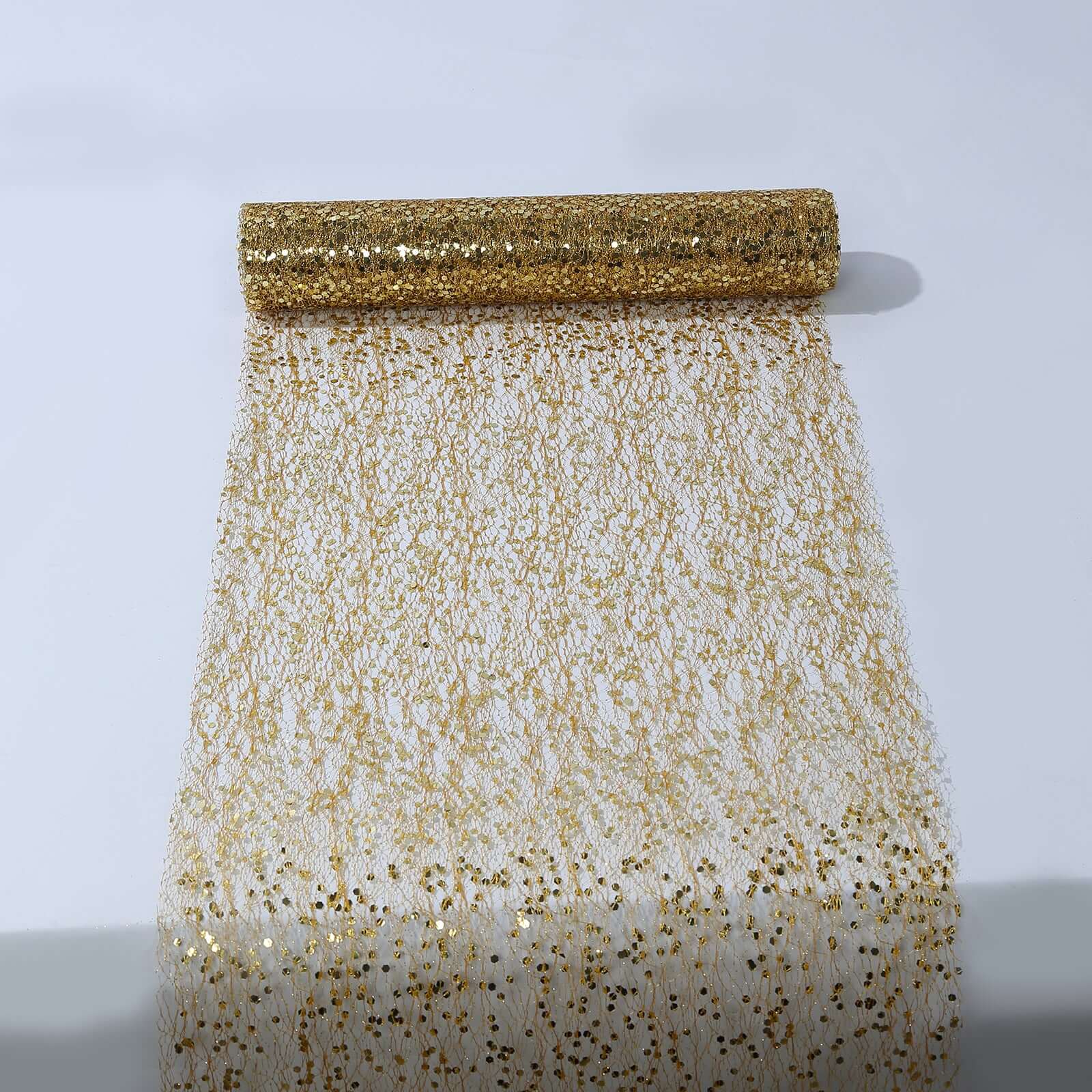 Mesh 11"x108" Table Runner Metallic Gold - Sequin Design for Convenient Event Decoration