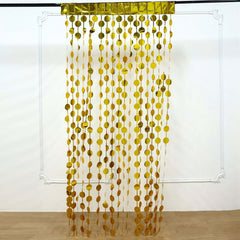 Gold Round Chain Foil Fringe Curtain Party Backdrop, Metallic Gold Tinsel Streamer Party Decor - Door Window Foil Curtain - 3ftx6.5ft