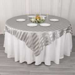 Satin 72"x72" Table Overlay Square Tablecloth Silver - Stripe Table Topper