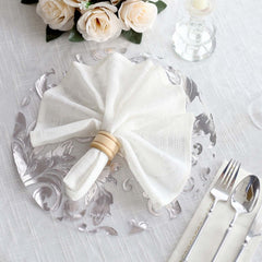 10-Pack Table Placemats Swirl Foil Floral Design Metallic Silver Round - Sheer Organza Disposable Mats 13"