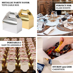 25 Pack Metallic Silver Candy Gift Tote Gable Boxes, Party Favor Treat Bags - 6"x3.5"x7"