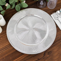 6-Pack Acrylic Round Charger Plates 13" in Metallic Silver Swirl Pattern with Beaded Rim, Plastic Decorative Dinner Party Charger Tableware