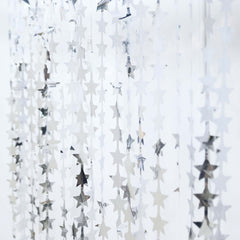 Silver Star Chain Foil Fringe Curtain Party Backdrop, Metallic Silver Tinsel Streamer Party Decor - Door Window Foil Curtain - 3ftx6.5ft