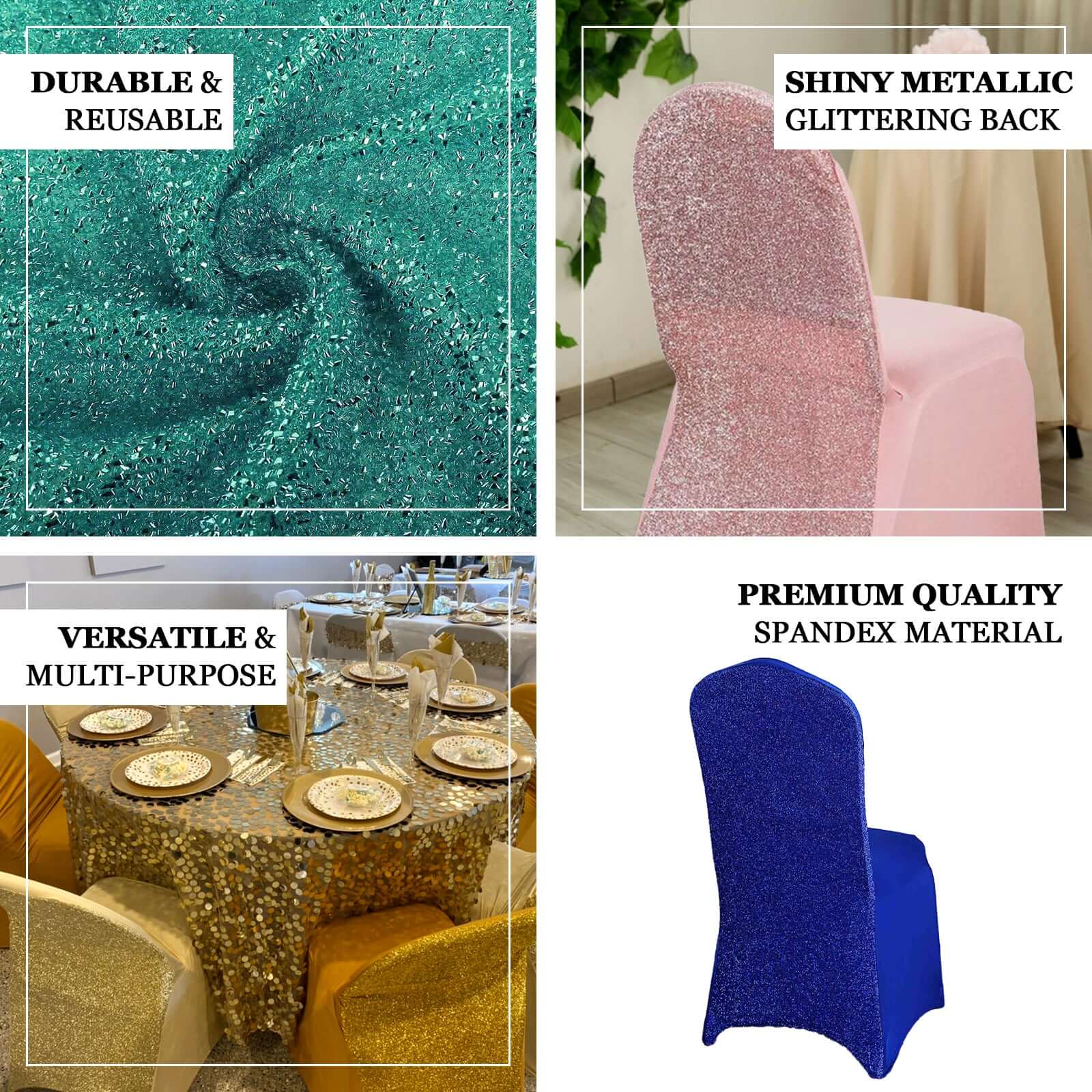 Spandex Chair Cover with Metallic Shimmer Tinsel Back for Banquet Chairs Navy Blue - Fitted Slipcover