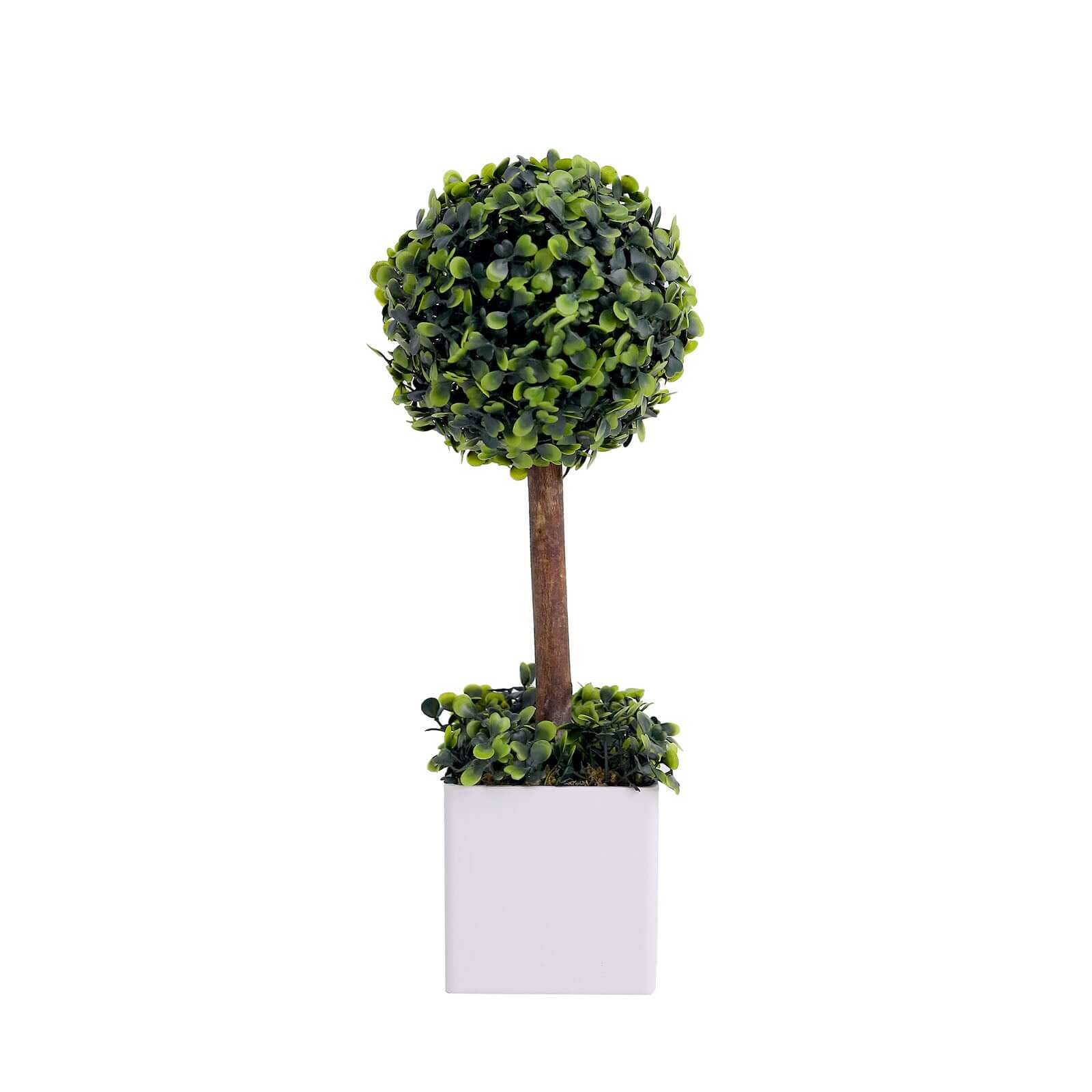16" Green Artificial Boxwood Topiary Ball Tree In White Planter Pot