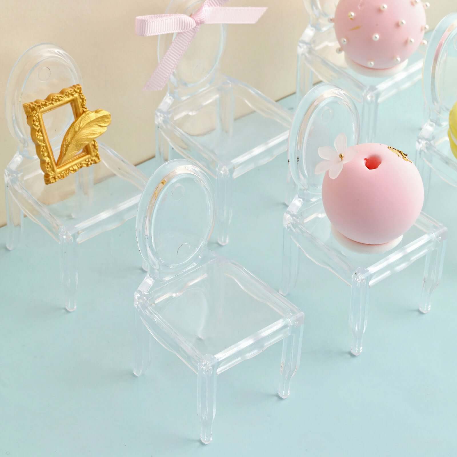 12 Pack 4" Clear Plastic Mini Ghost Chair Party Favor Gift Holders, Candy Treat Display Stands