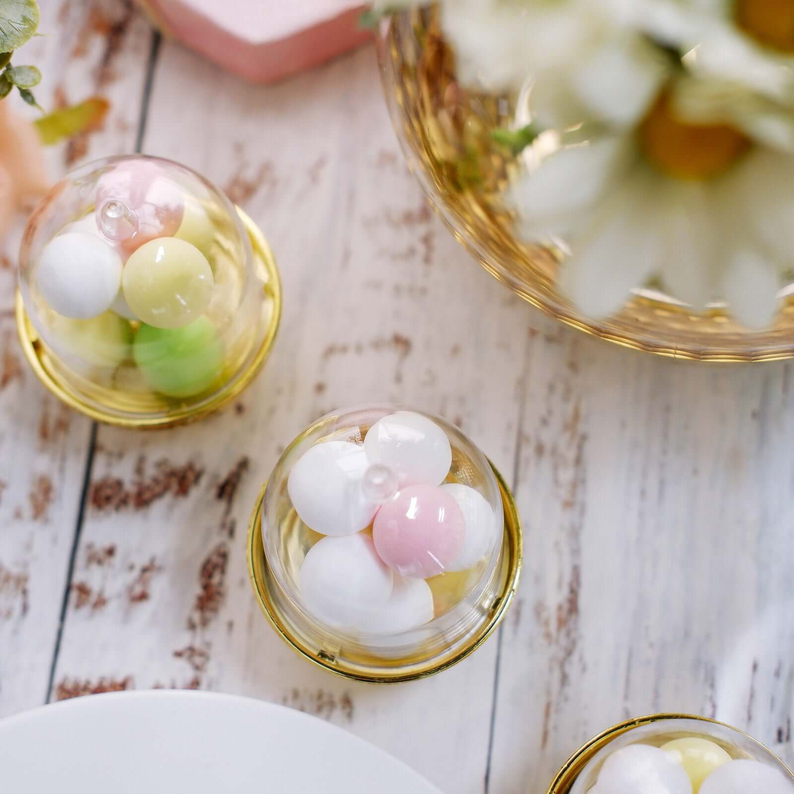 12-Pack Fillable Mini Pedestal Candy Container Clear/Gold- Stylish Candy Treat Favor Containers with Dome Lid 3"