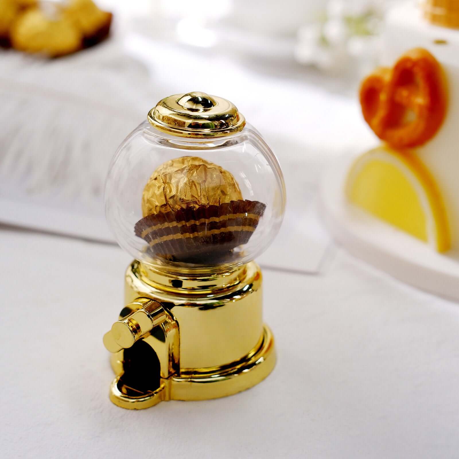 6 Pack 3.5" Clear Gold Mini Gumball Machine Treats Party Favor Boxes, Small Candy Container Gift Boxes