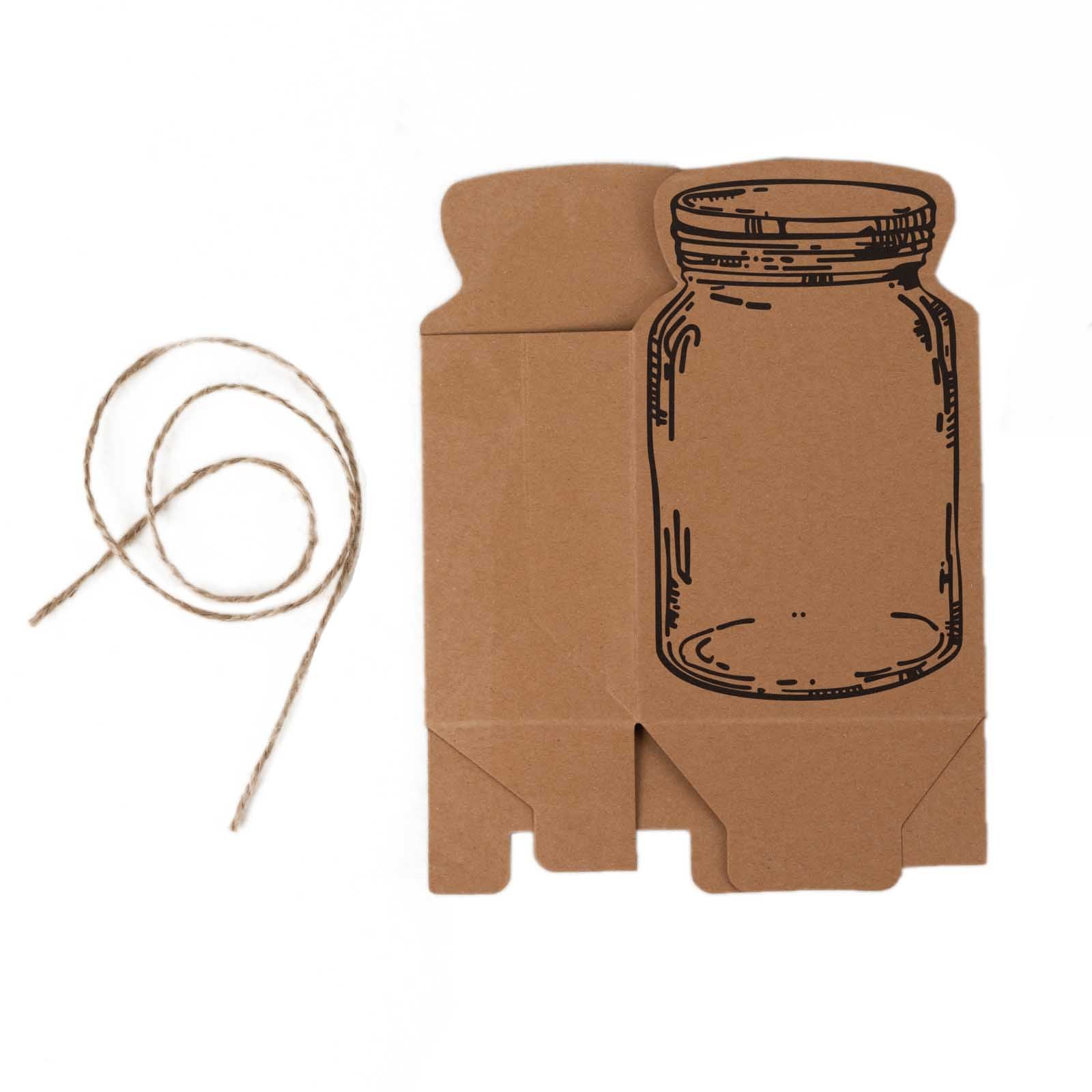 25 Pack Natural Mini Mason Jar Shaped Paper Party Favor Boxes With Jute Rope Ties, Candy Gift Boxes - 5"x3"