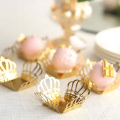 50-Pack Mini Paper Truffle Cup Liners Crown Square Design Metallic Gold - 225GSM Cupcake Tray Wrappers 4"