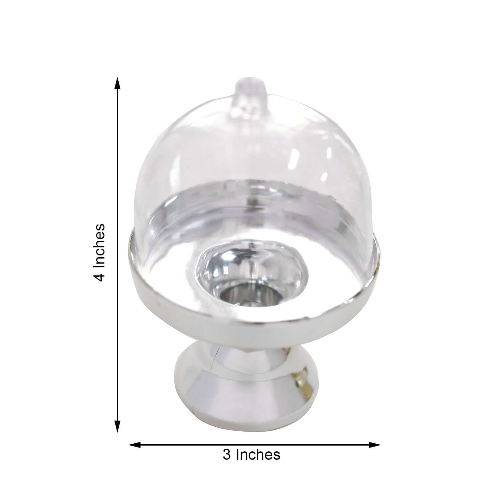12-Pack Fillable Mini Pedestal Candy Container Clear/Silver - Decorative Candy Treat Favor Boxes with Dome Lid 4"