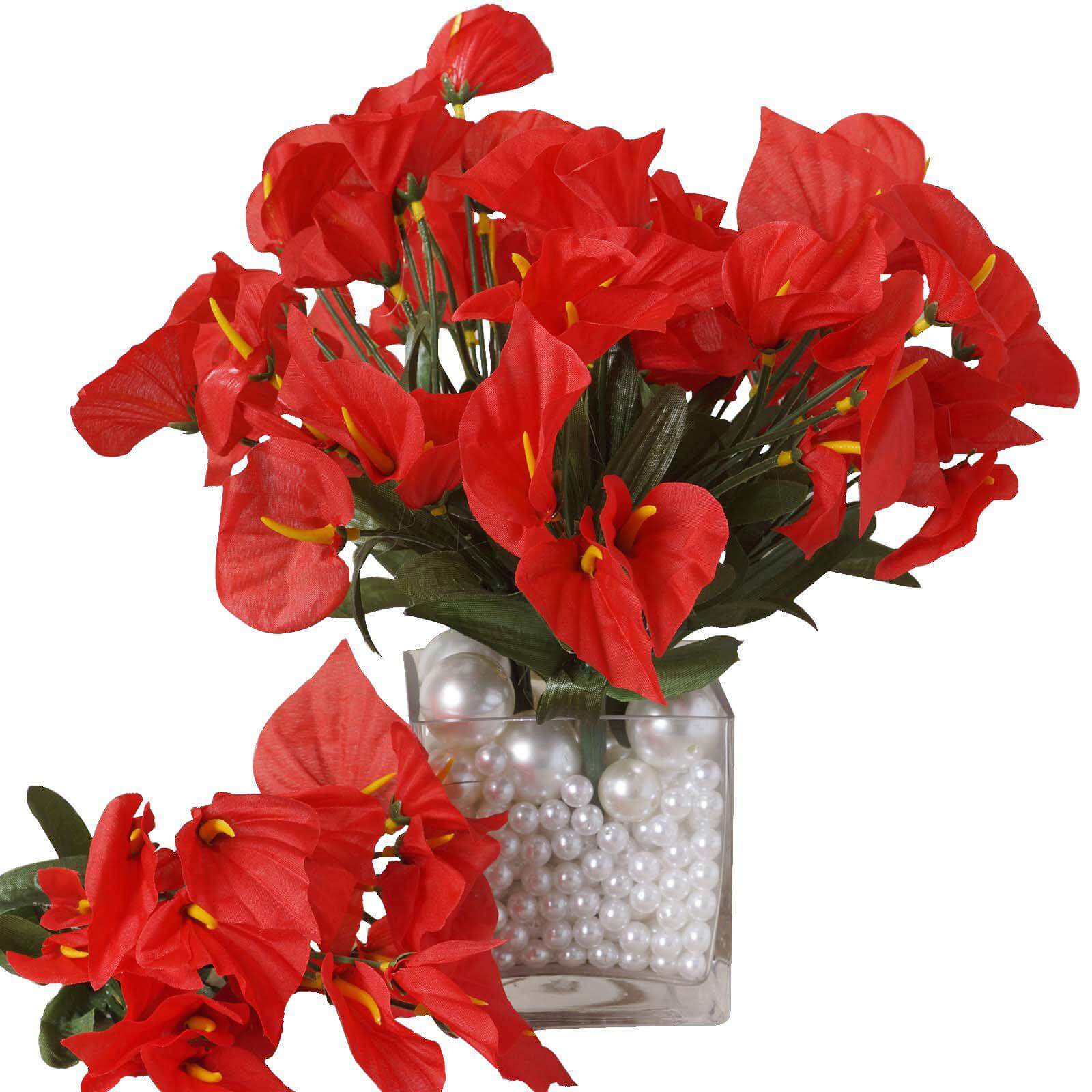 12 Bushes Red Artificial Silk Mini Calla Lily Flowers, Faux Lilies