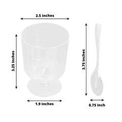 24-Pack Plastic Dessert Cups Clear Ribbed Design with Pedestals - Disposable Mini Snack Cup and Spoon Set for Catering Events & Banquets 5oz