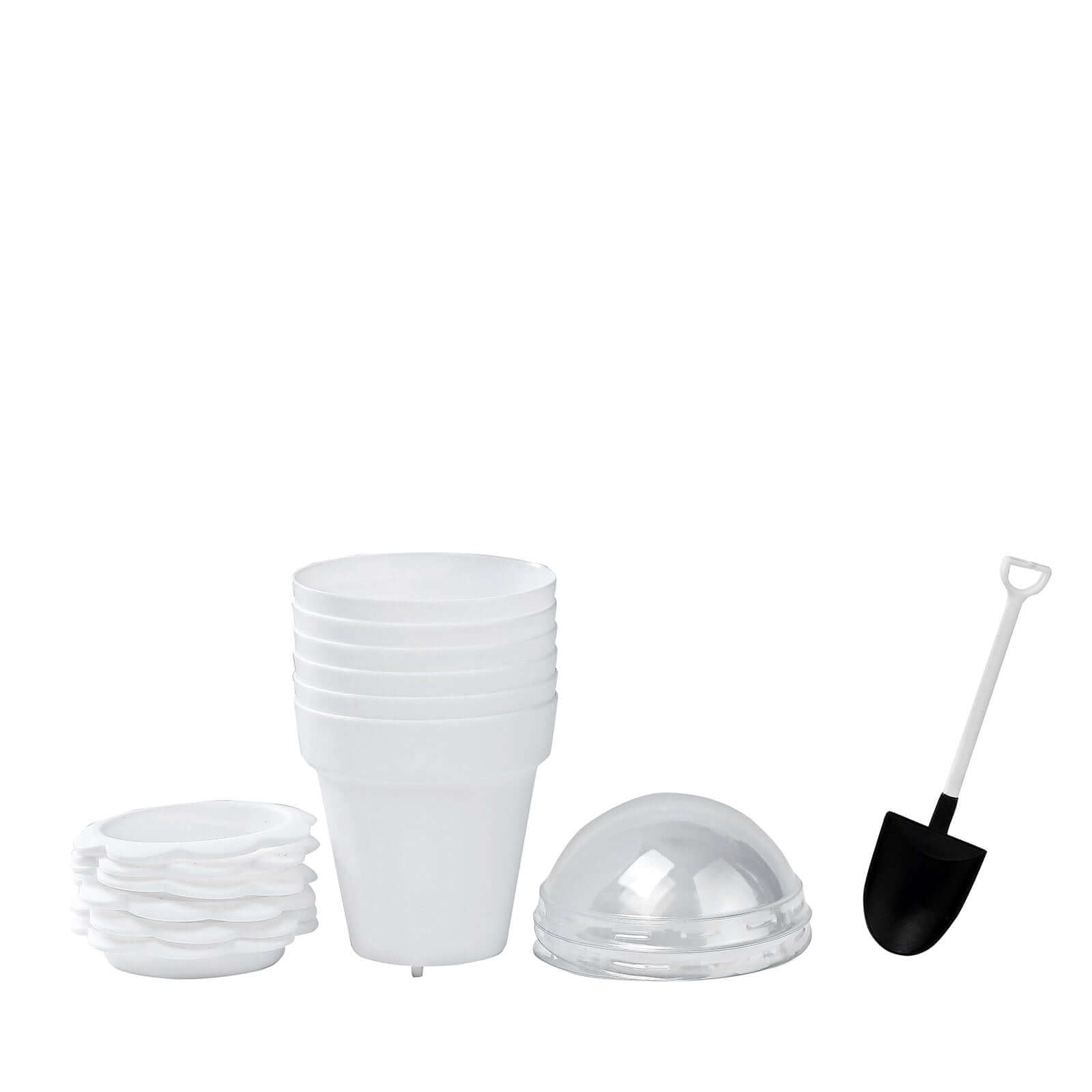 12-Pack Dessert Cups Succulent Planter Design White - Plastic Serving Cups with Lids and Shovels 4"