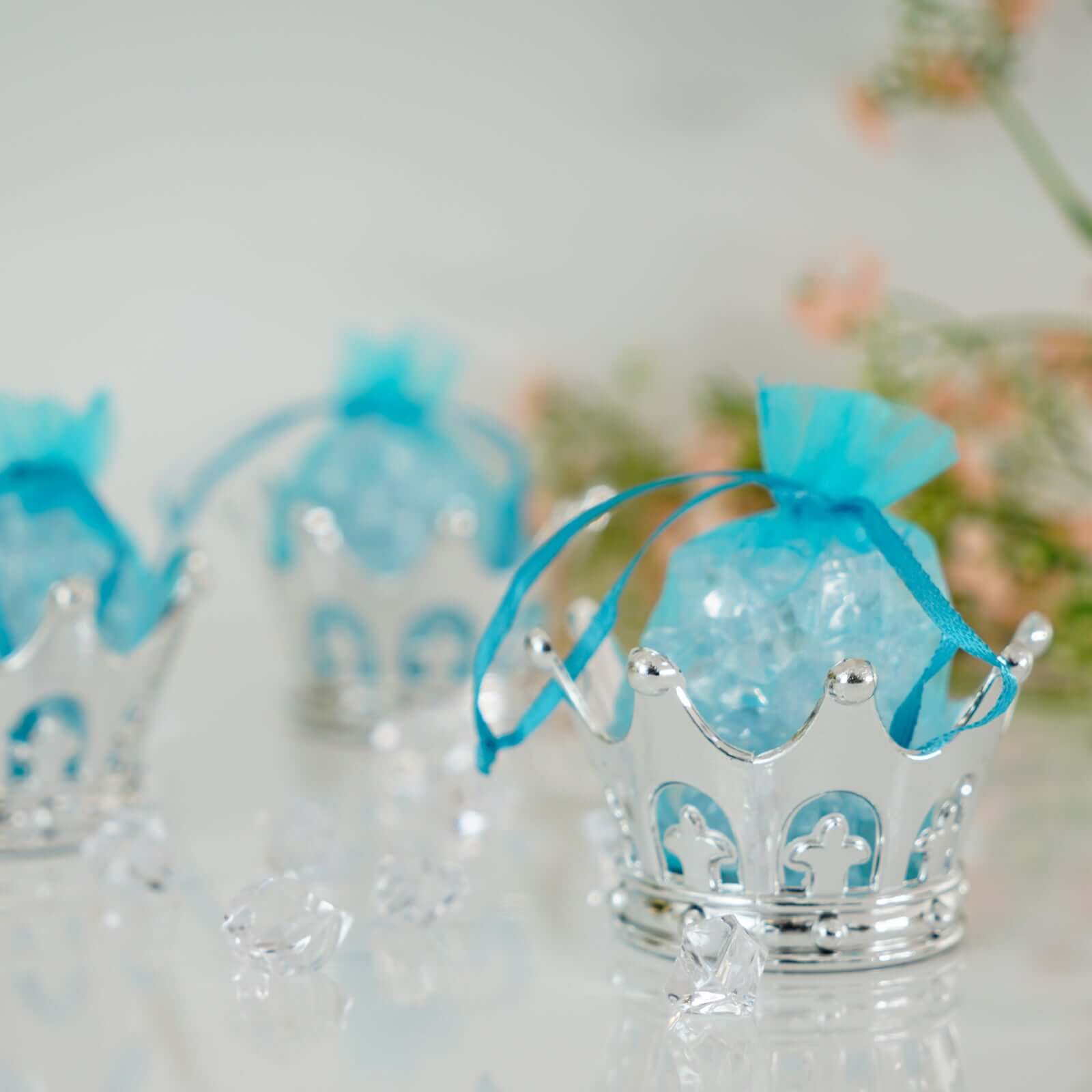 12-Pack Fillable Mini Crown Candy Container Silver - Regal Baby Shower Candy Treat Favor Containers 3"