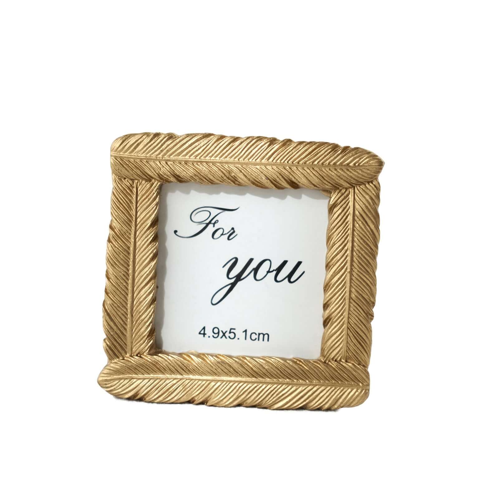 4 Pack Gold Resin 3" Mini Square Vintage Feather Party Favors Picture Frames, Wedding Card Place Holder